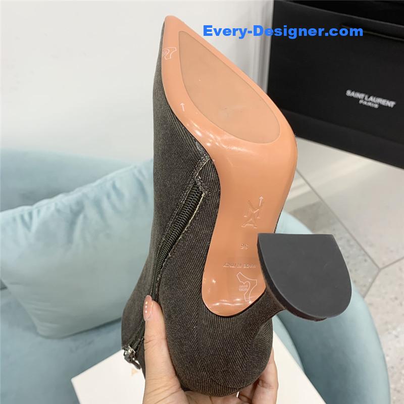 Amina Muaddi wine glass heel pleated high heel boots
