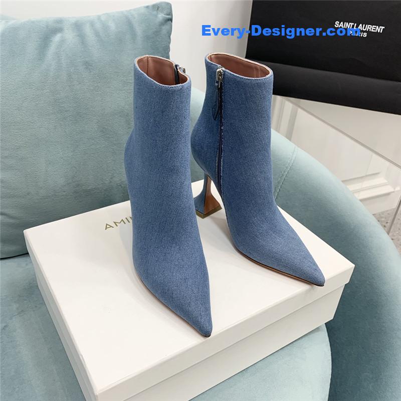 Amina Muaddi wine glass heel pleated high heel boots