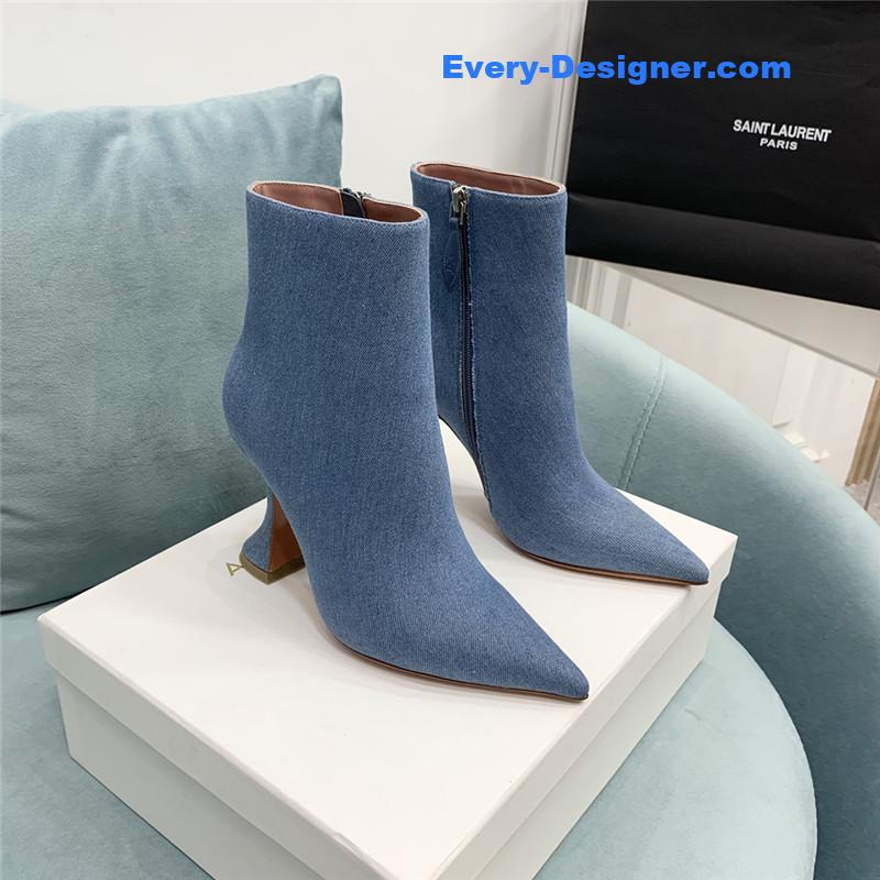 Amina Muaddi wine glass heel pleated high heel boots