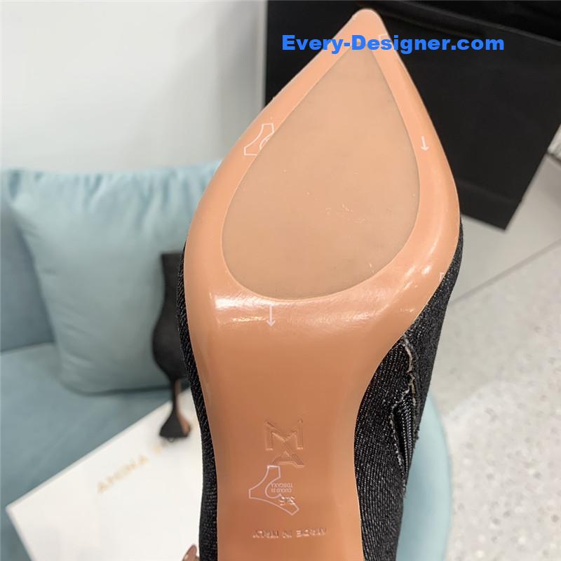 Amina Muaddi wine glass heel pleated high heel boots