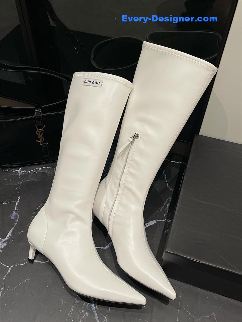 M1um1u new elastic pointed toe leg-lengthening high boots