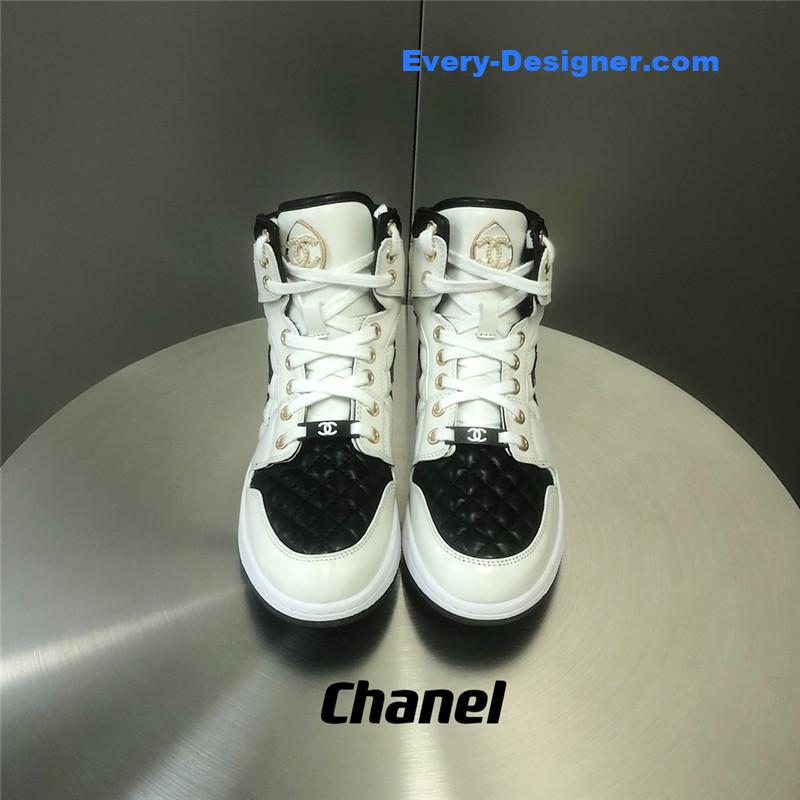 Ch**el black and white panda rhombus casual sneakers