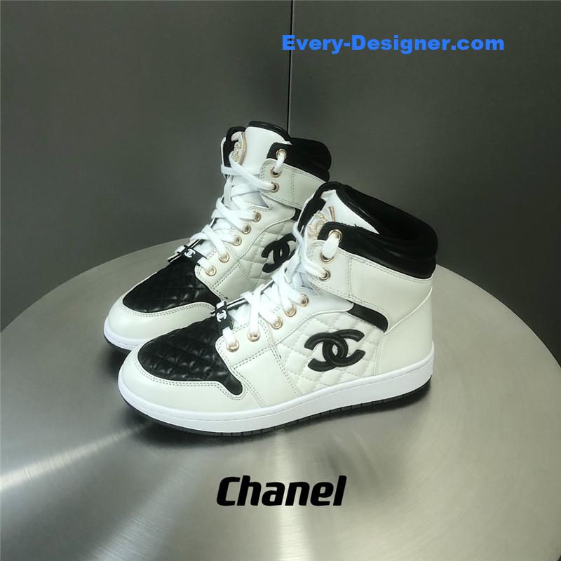 Ch**el black and white panda rhombus casual sneakers