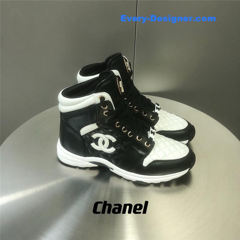 Ch**el black and white panda rhombus casual sneakers