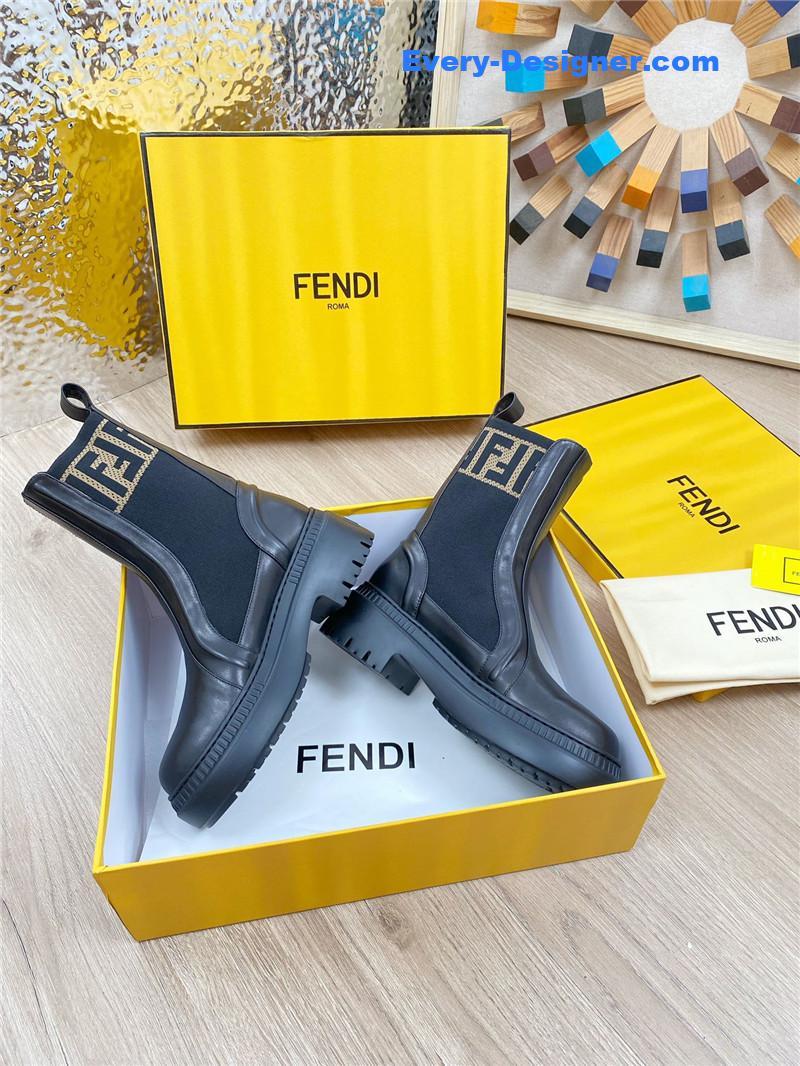 F**di rockoko black leather knit boots