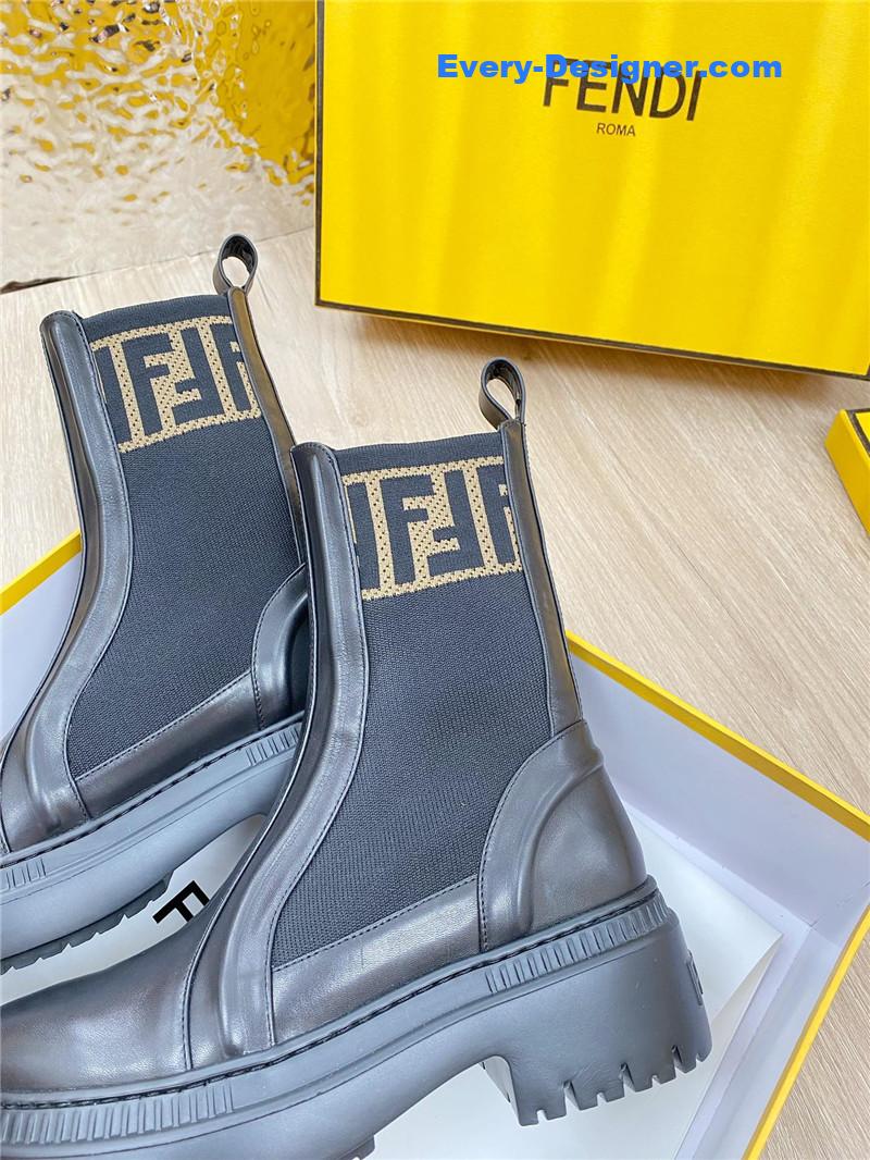 F**di rockoko black leather knit boots