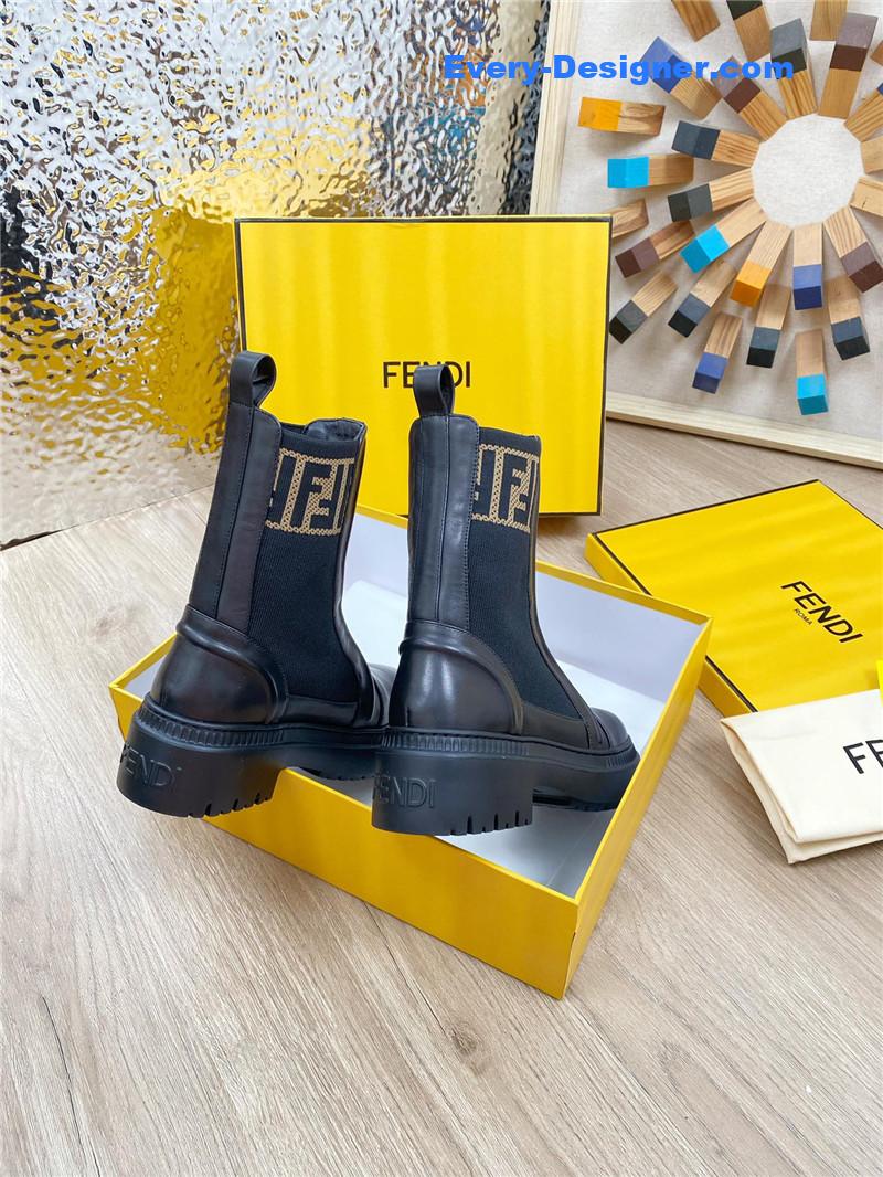 F**di rockoko black leather knit boots