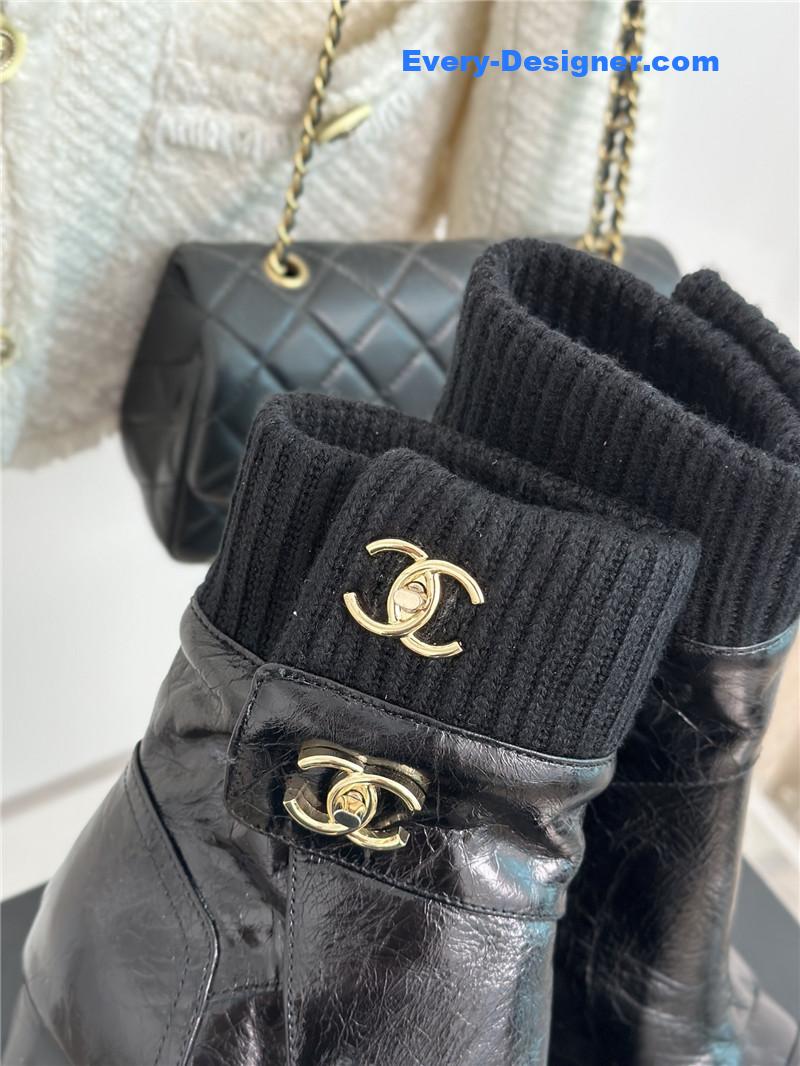 CC bag buckle knitted woolen short boots