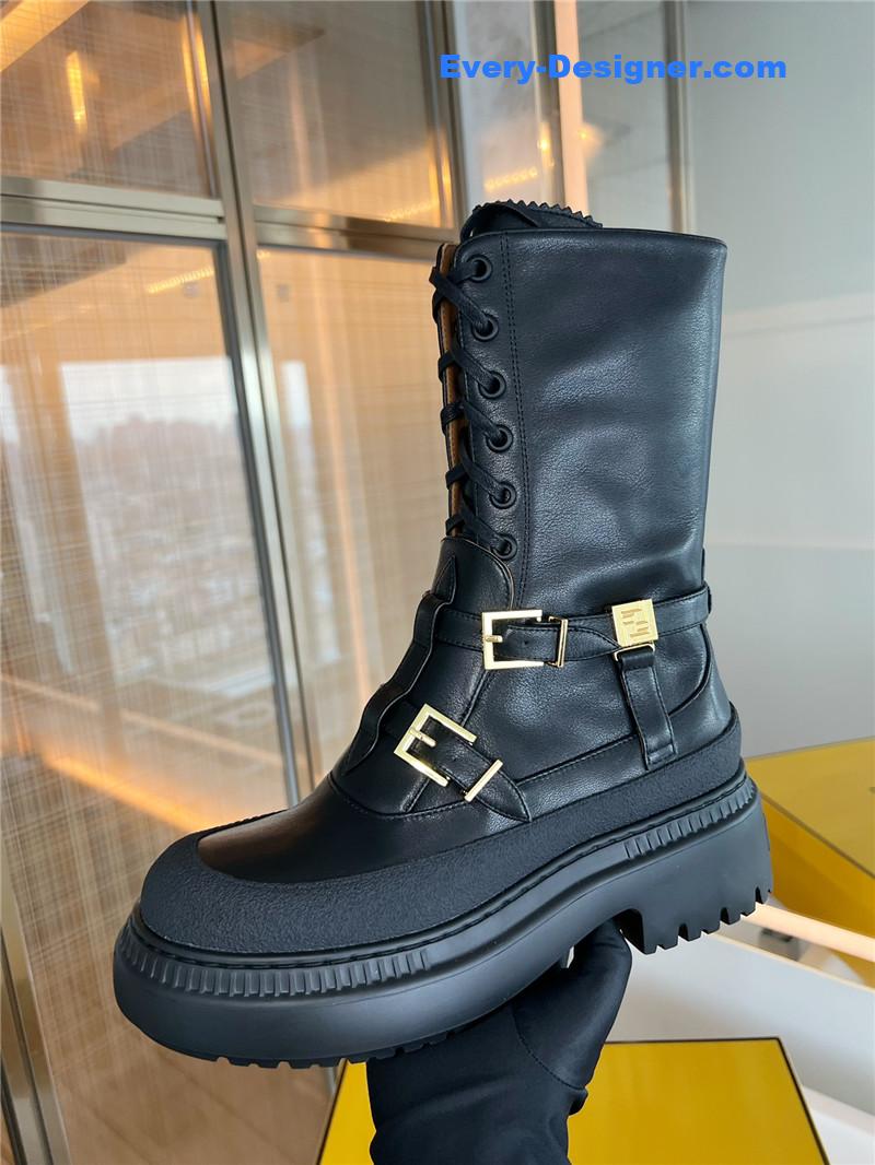 F**di delfina black leather biker boots