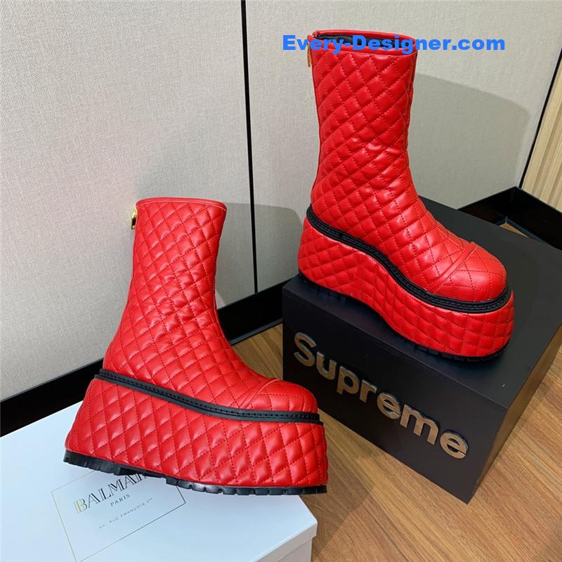 Balmain electro-embroidered leather platform boots