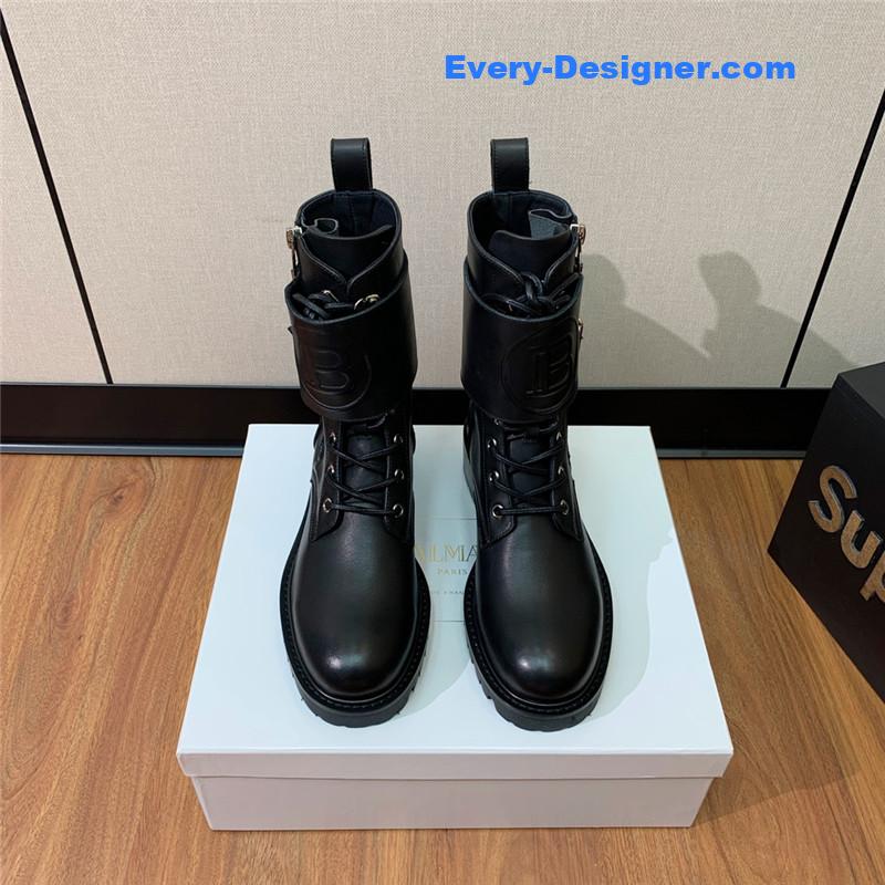 Balmain catwalk style motorcycle leather buckle boots