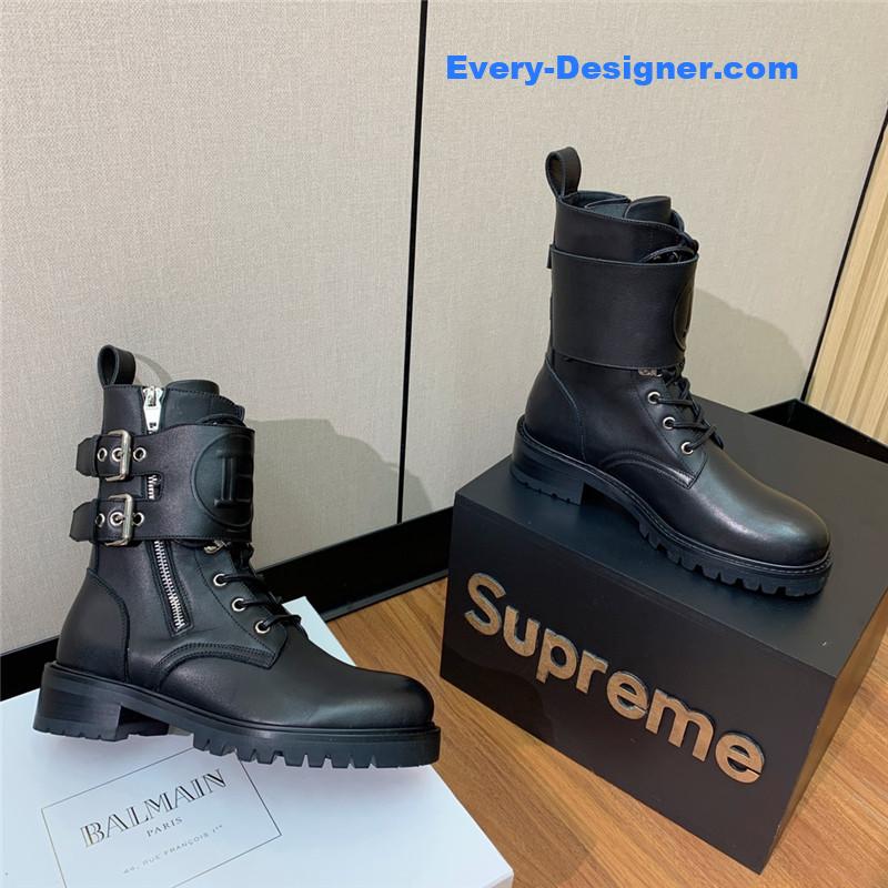Balmain catwalk style motorcycle leather buckle boots