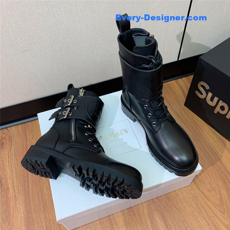 Balmain catwalk style motorcycle leather buckle boots