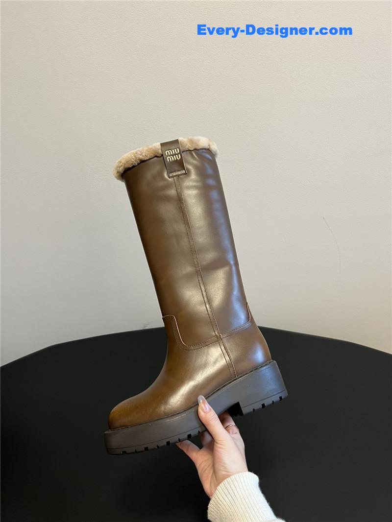 M1um1u thick-soled straight sleeve plus fleece boots