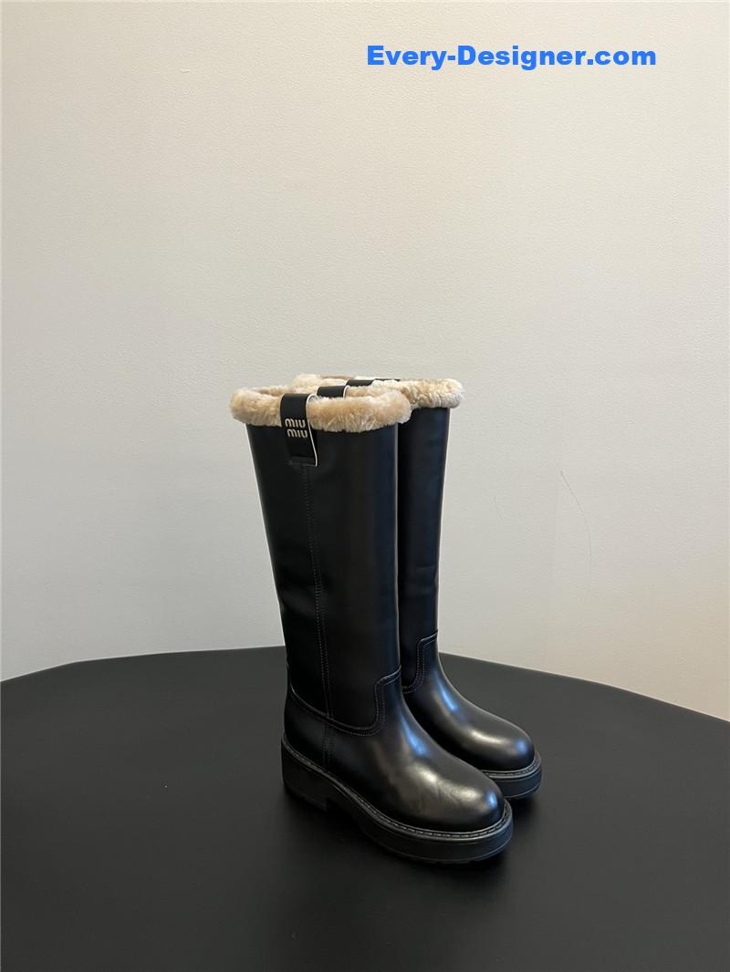 M1um1u thick-soled straight sleeve plus fleece boots