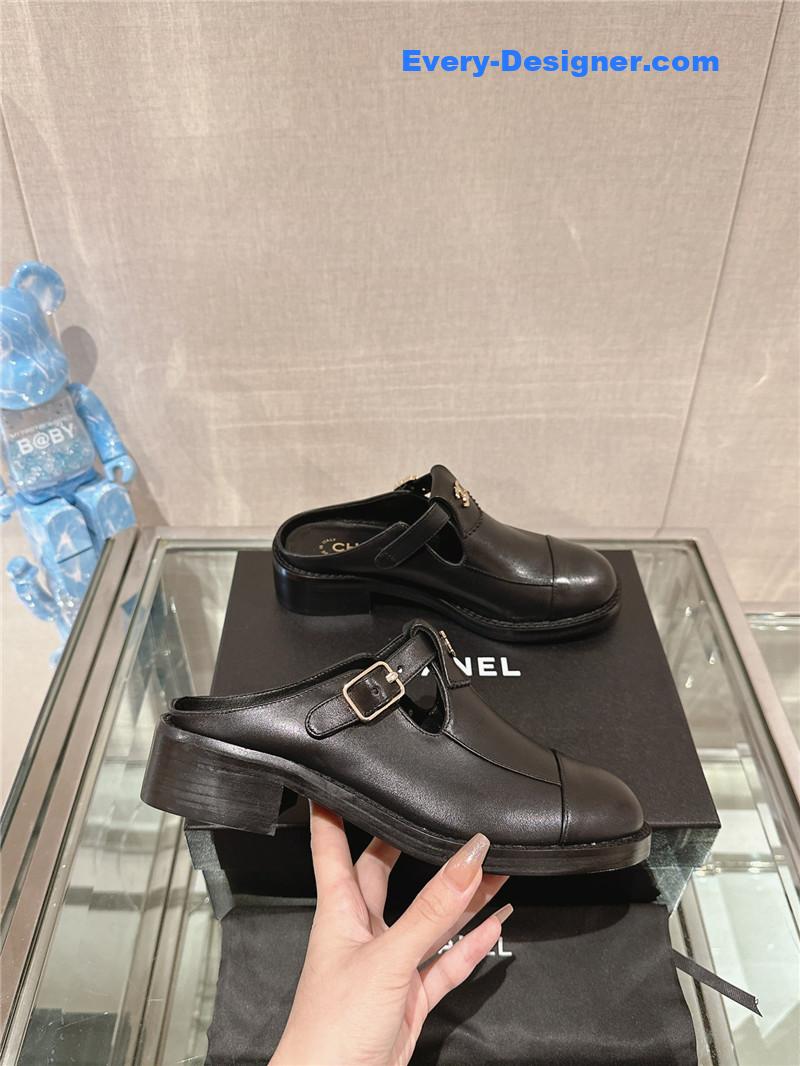 CC half slippers thick heel toe mules