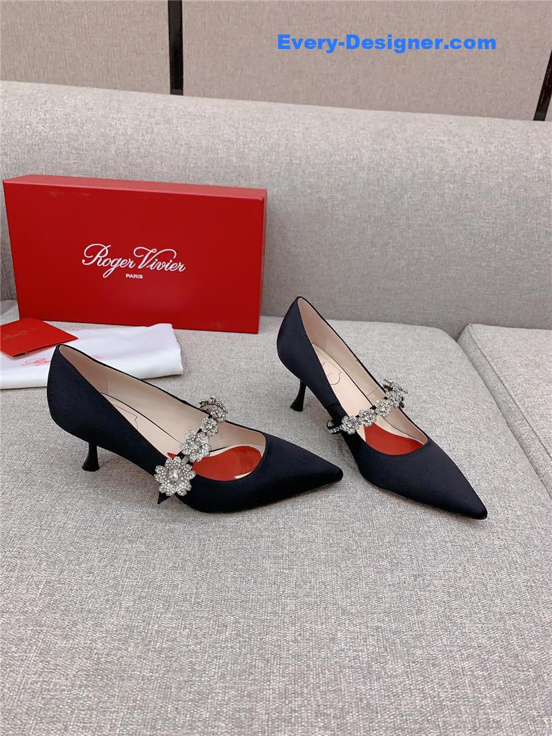 Roger vivor new Bouquet flower rhinestone cat heel high heels