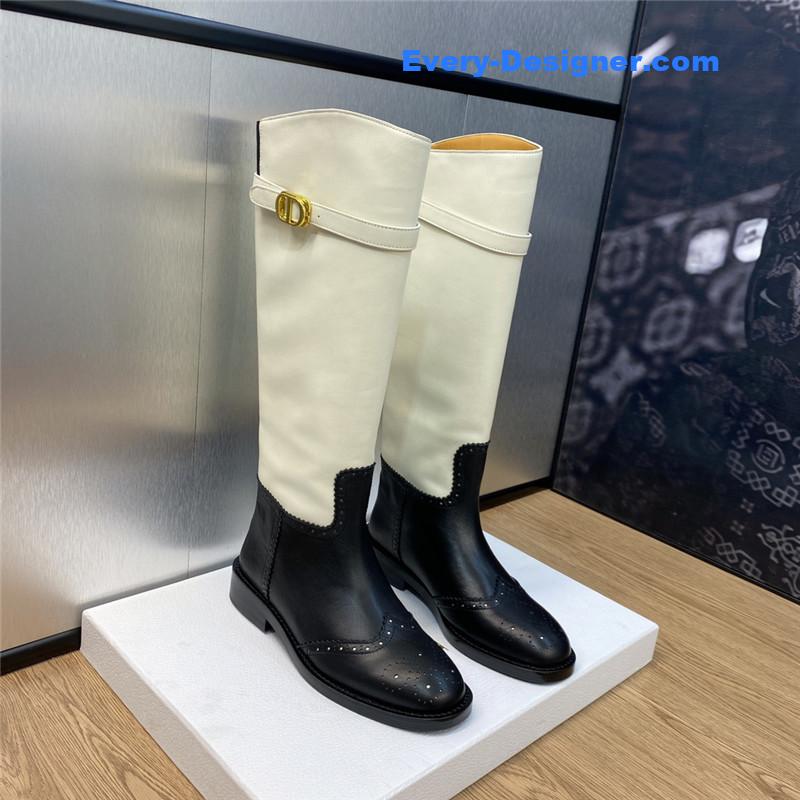 D10r thick heel round toe slip-on belt buckle knight boots