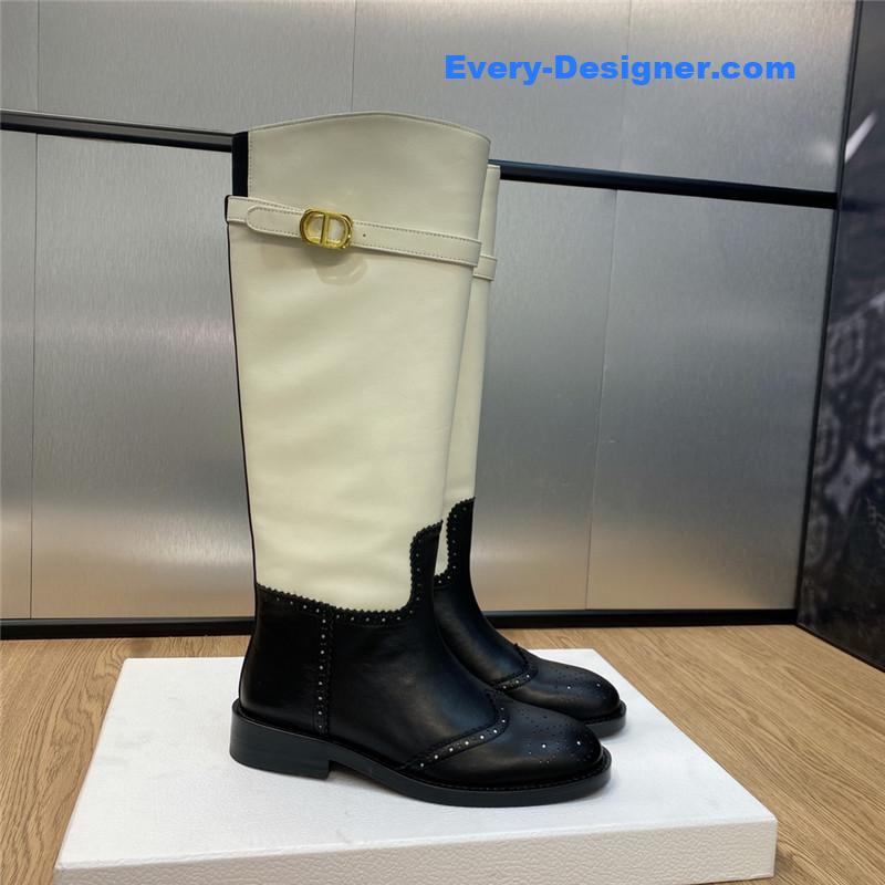 D10r thick heel round toe slip-on belt buckle knight boots