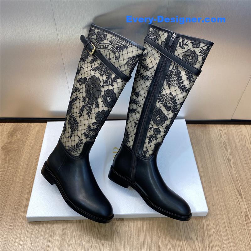 D10r low heel round toe side zipper belt buckle knight boots