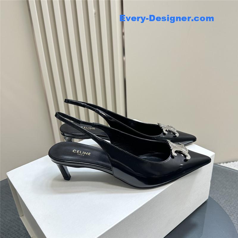 Ce1i*e black silver pointy kitten heel sandals
