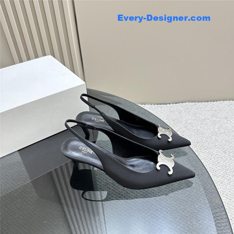 Ce1i*e black silver pointy kitten heel sandals