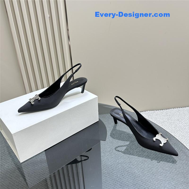 Ce1i*e black silver pointy kitten heel sandals