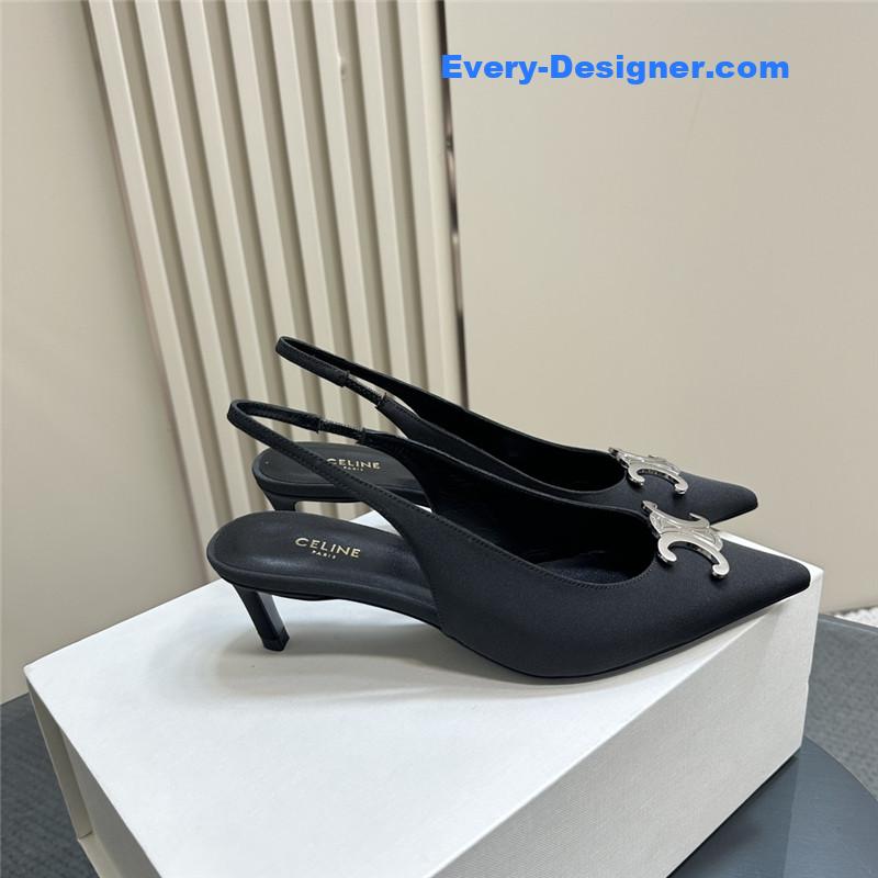 Ce1i*e black silver pointy kitten heel sandals