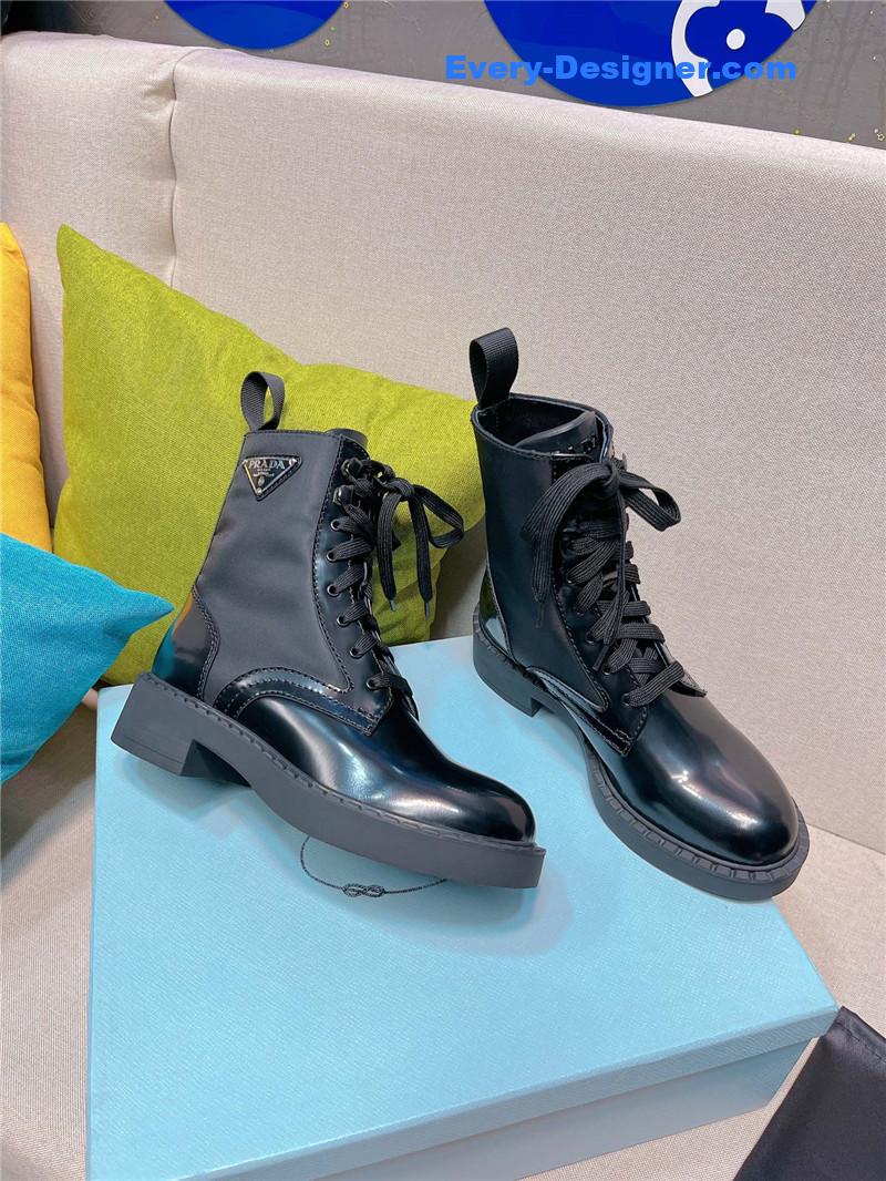 Pra*a triangle logo buckle thick-soled short boots