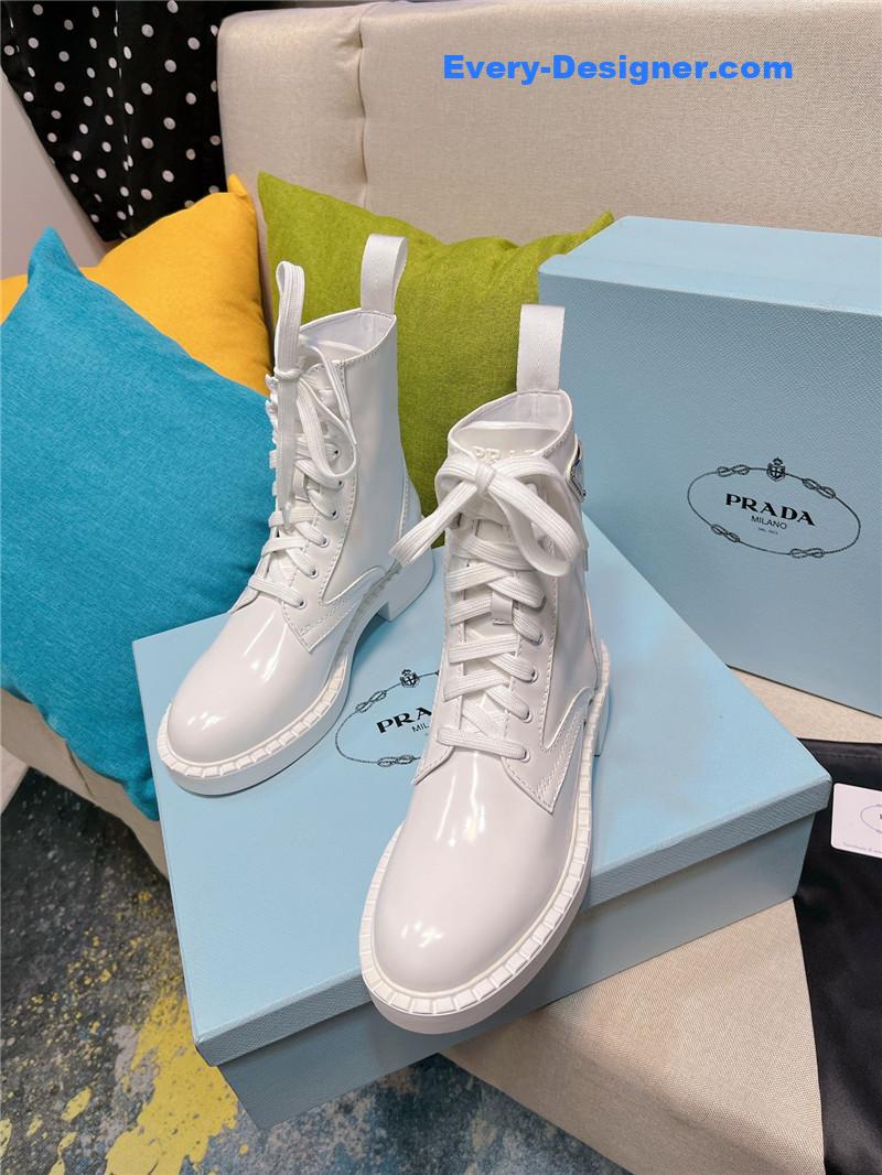 Pra*a triangle logo buckle thick-soled short boots
