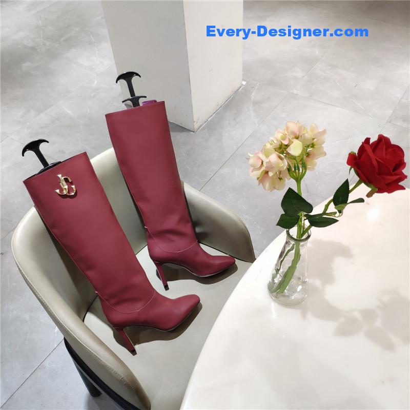 J1m*y Ch00 mahesa 100 leather knee-high boots burgundy