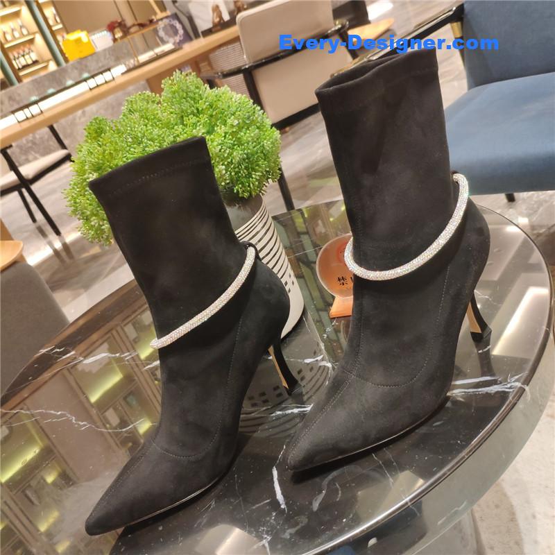 j1m*y ch00 pointed toe S*per shiny chain high heel boots
