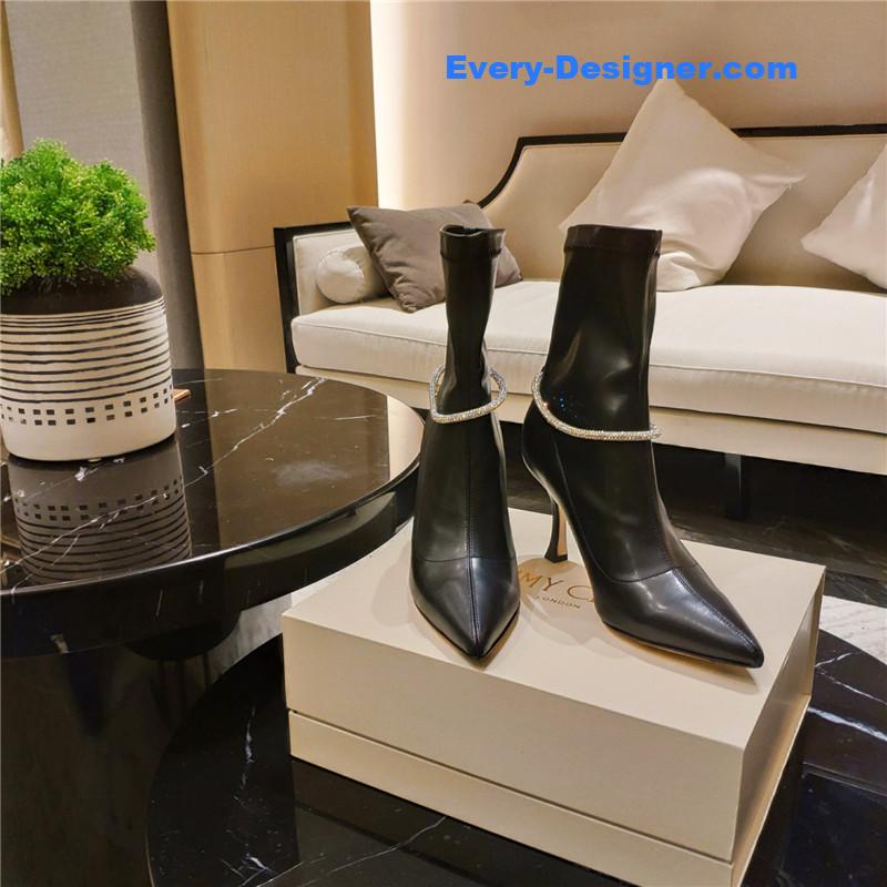 j1m*y ch00 pointed toe S*per shiny chain high heel boots