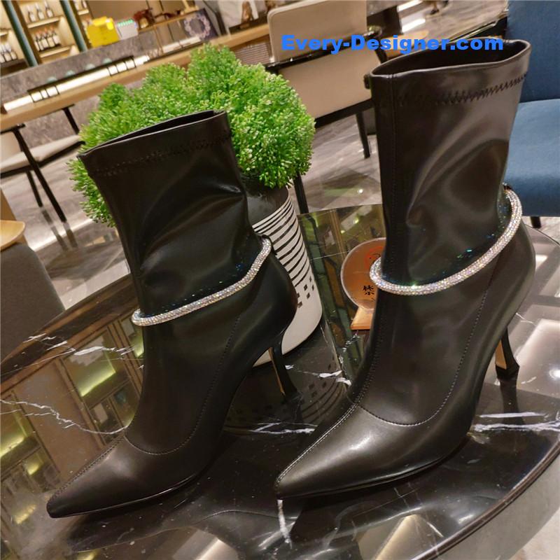 j1m*y ch00 pointed toe S*per shiny chain high heel boots