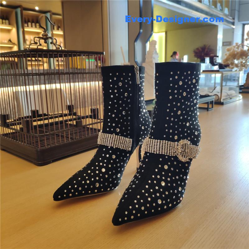 J1m*y Ch00 kaza suede crystal-buckle booties
