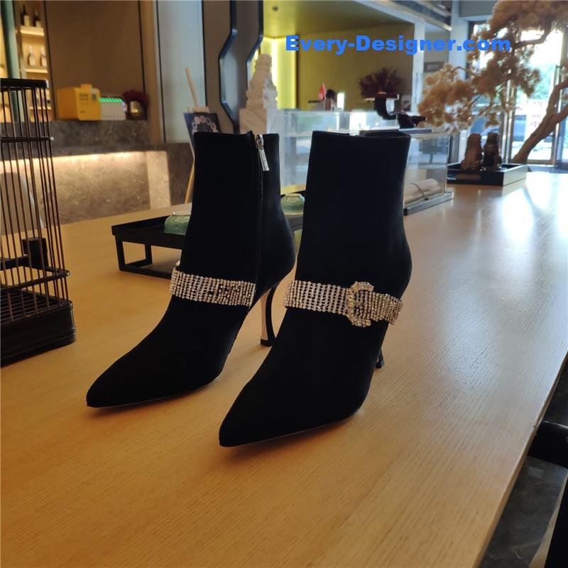 J1m*y Ch00 kaza embellished black suede ankle boots