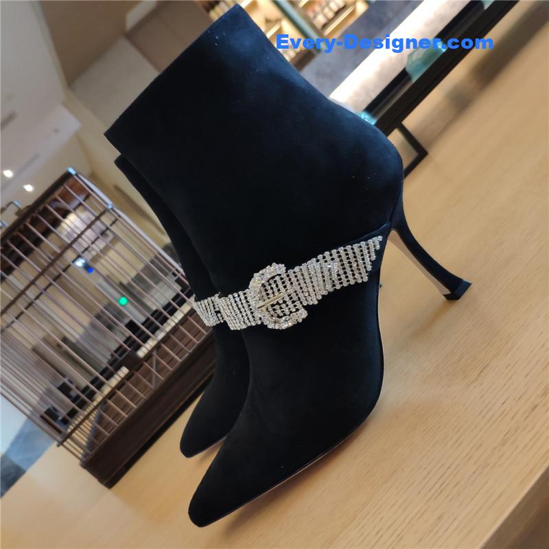 J1m*y Ch00 kaza embellished black suede ankle boots