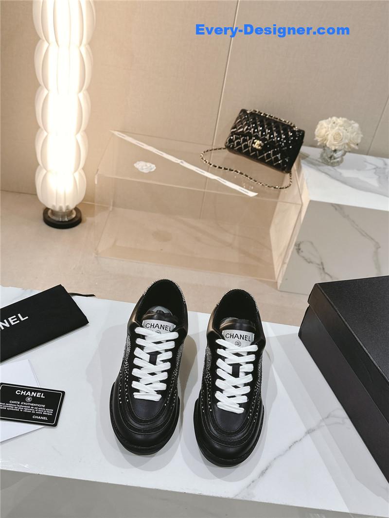 Ch**el new double c rhinestone sneakers baseball shoes