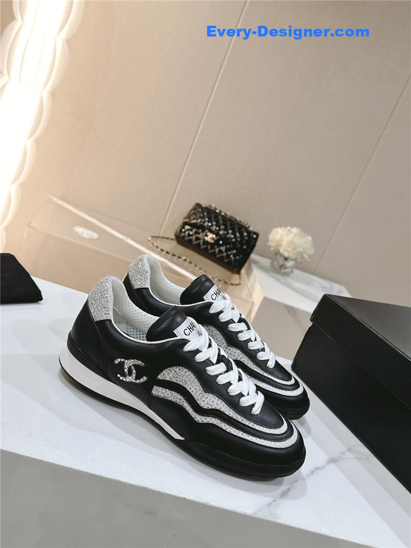 Ch**el new double c rhinestone sneakers baseball shoes