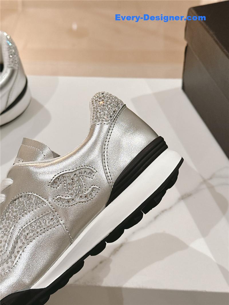 Ch**el new double c rhinestone sneakers baseball shoes