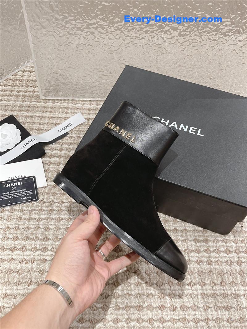 Ch**el flat suede leather zip ankle boots