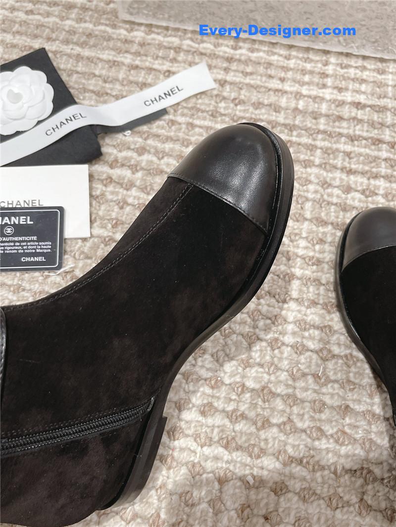 Ch**el flat suede leather zip ankle boots