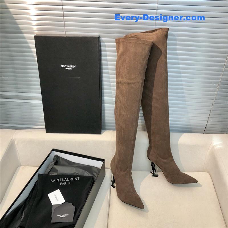 Y51 letter heel pointed toe high heel boots