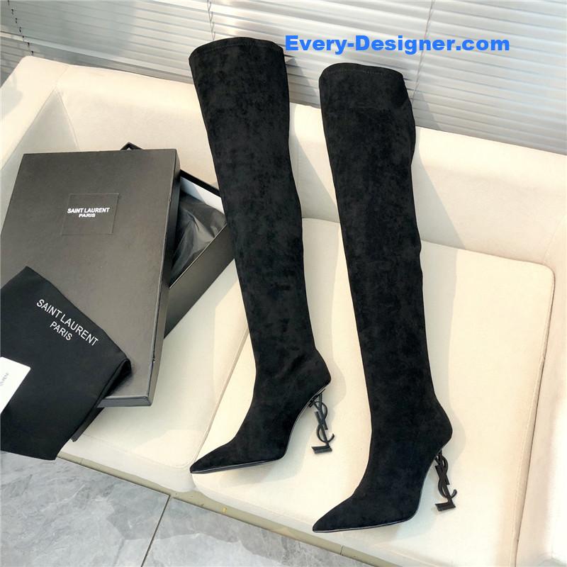 Y51 letter heel pointed toe high heel boots