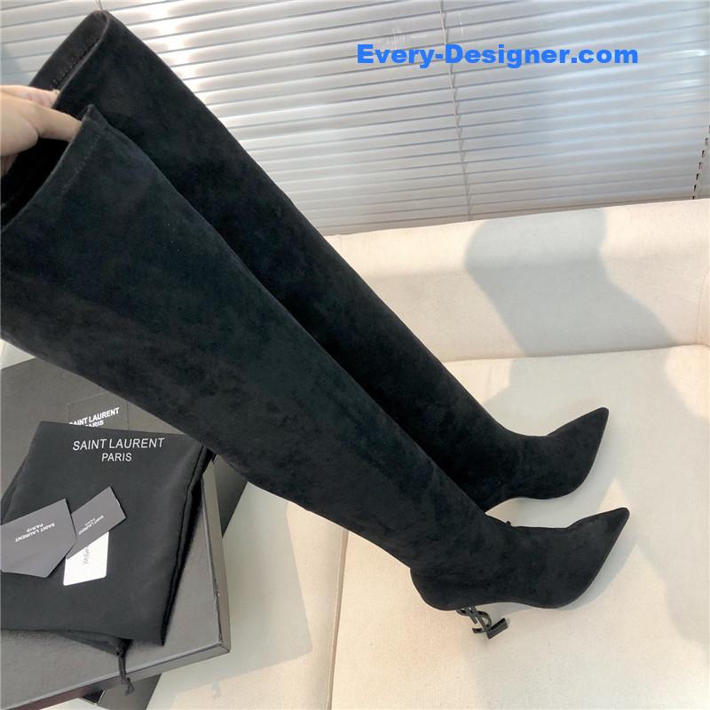 Y51 letter heel pointed toe high heel boots
