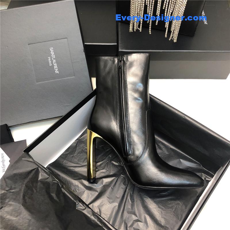 Sa1nt Lau*nt auteuil black leather metal heel booties