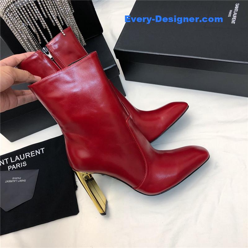 Sa1nt Lau*nt auteuil red leather metal heel booties