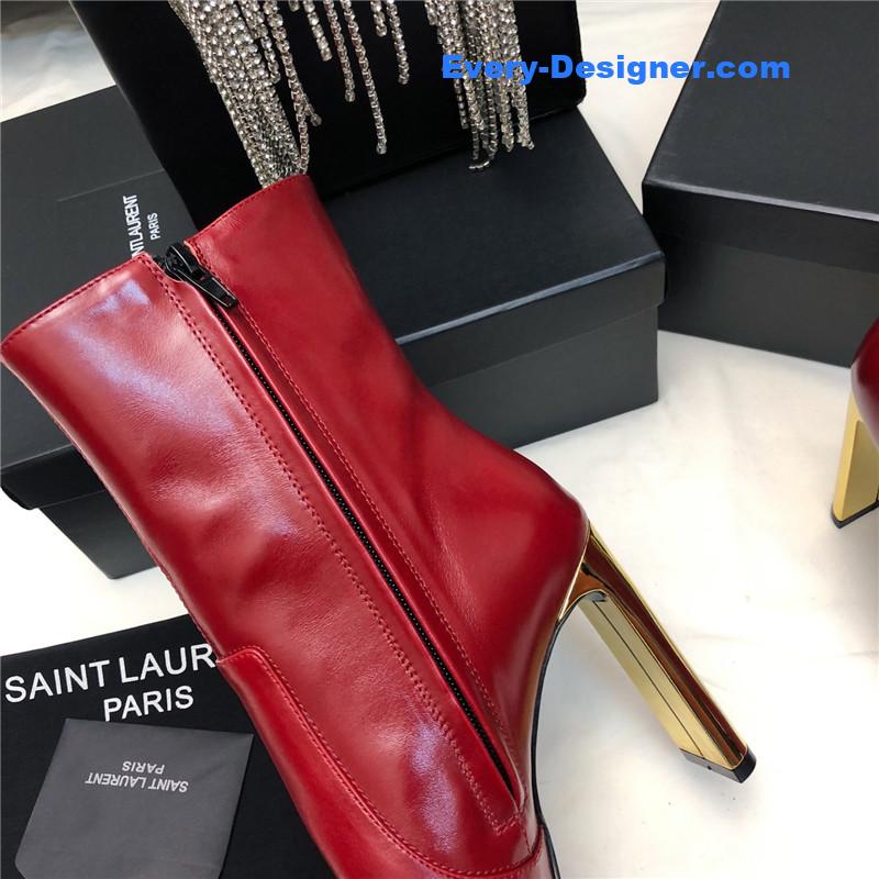 Sa1nt Lau*nt auteuil red leather metal heel booties
