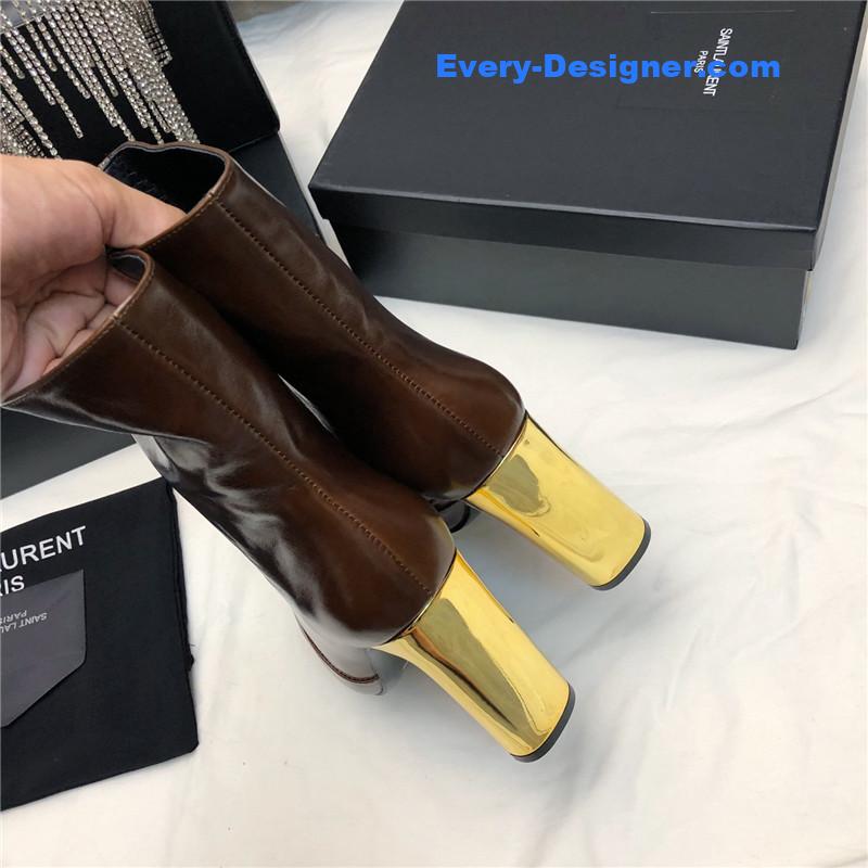 Sa1nt Lau*nt leather high-heeled ankle boots