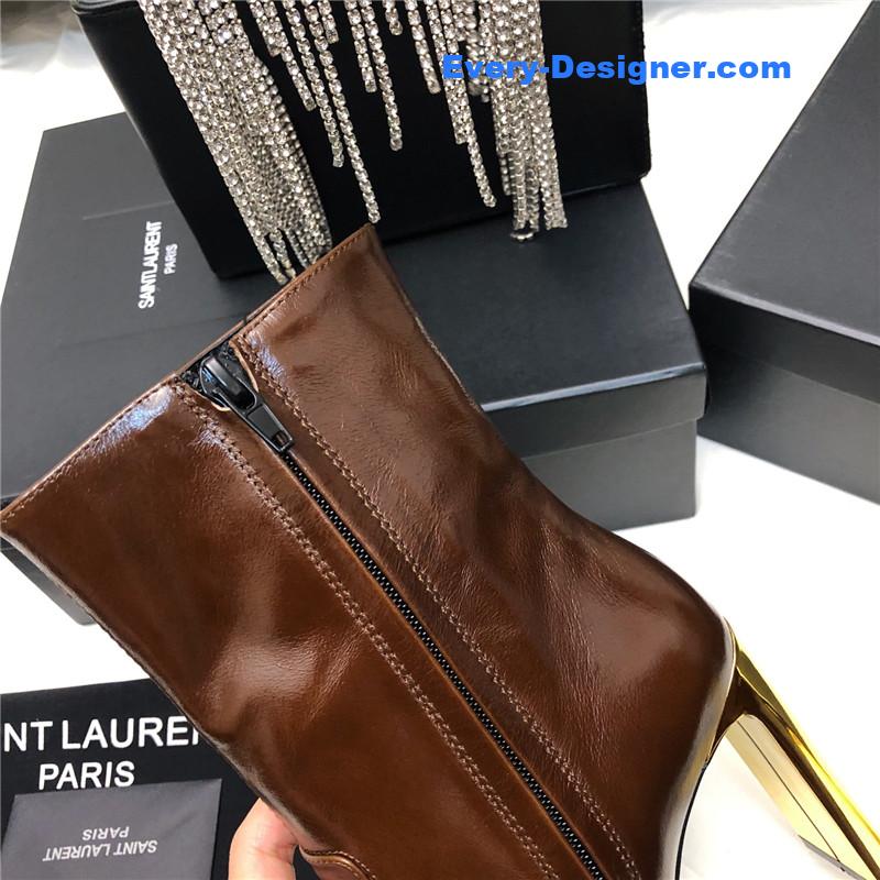 Sa1nt Lau*nt leather high-heeled ankle boots